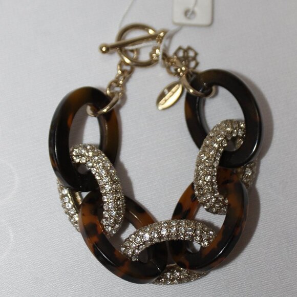 NWT Ann Taylor Faux Tortoise and Rhinestone Chain Link Necklace and Bracelet Set - Picture 8 of 16